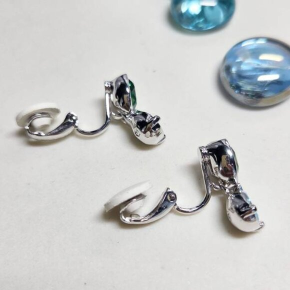 Authentic Swarovski Dangle Earrings Silver Tone With Blue And Green Stones - Picture 8 of 9